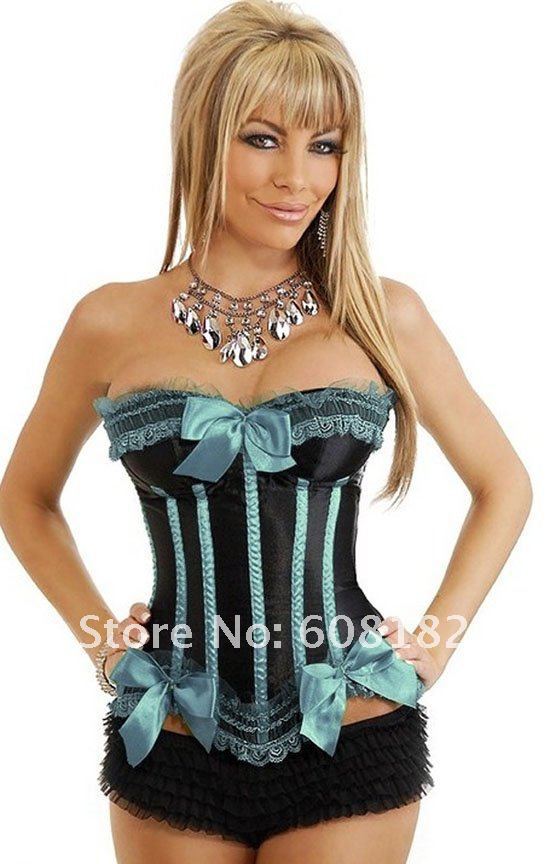 Women shaper Black green satin Sexy Lingerie Corset 1966