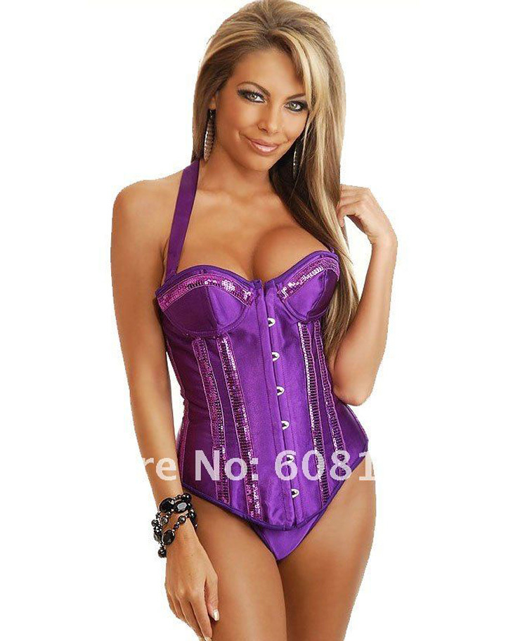 Women shaper (bustier+g-string) purple Sexy Lingerie corset Underwear 0869