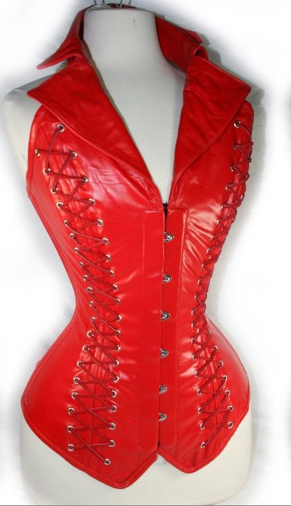 women shaper  Corset(overbust) PU steel bone  Sexy Lingerie red  0845