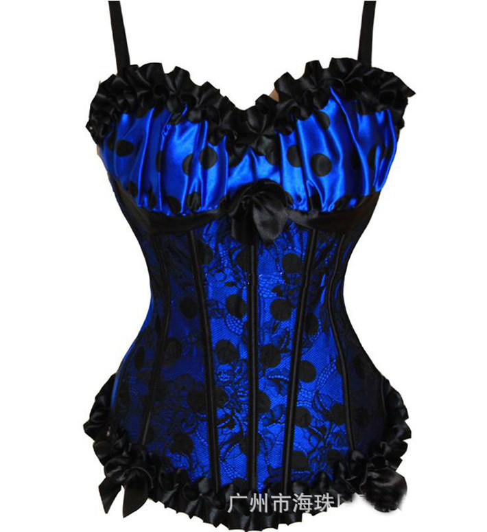 women shaper Corset(overbust) Sexy Lingerie (bustier + g-string) satin blue 0896 free shipping