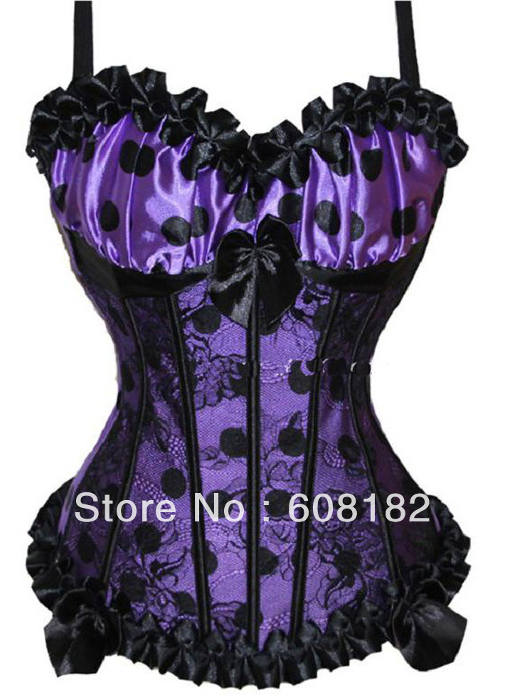 women shaper Corset(overbust) Sexy Lingerie (bustier + g-string) satin purple 0894 free shipping