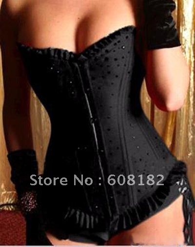 Women shaper Satin Sexy Lingerie Sexy Corset ( bustier+g-string ) Wholesale and Retail Black 1778