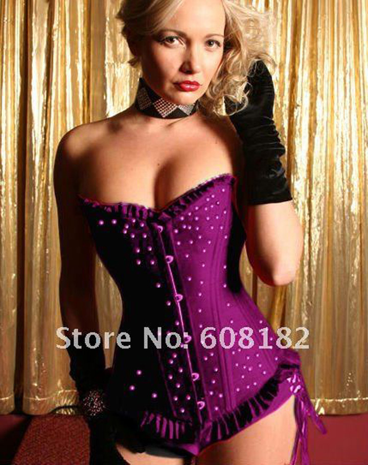 Women shaper Satin Sexy Lingerie Sexy Corset ( bustier+g-string ) Wholesale and Retail purple 1780