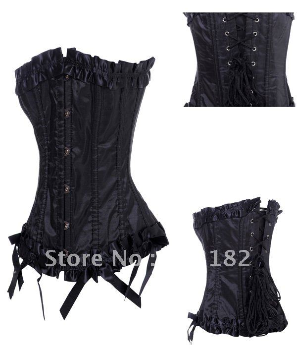 Women shaper satin steel bone Corset- Overbust  Sexy lingerie  Black  0840