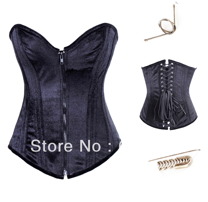 Women shaper satin steel bone Corset Sexy Lingerie (bustier+underwear) back 3373