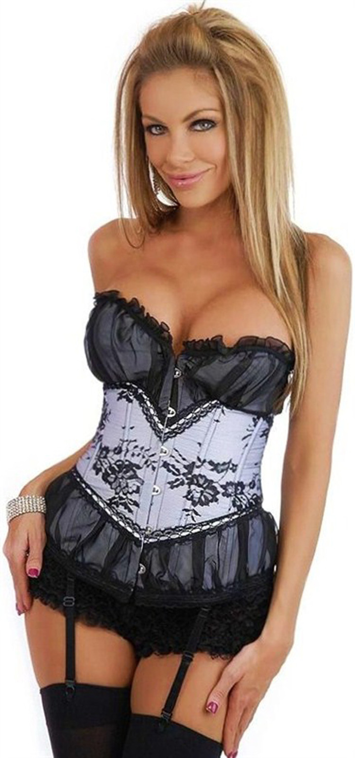 Women shaper Sexy Lingerie white satin wholesale and retail (bustier+g-string) 1930