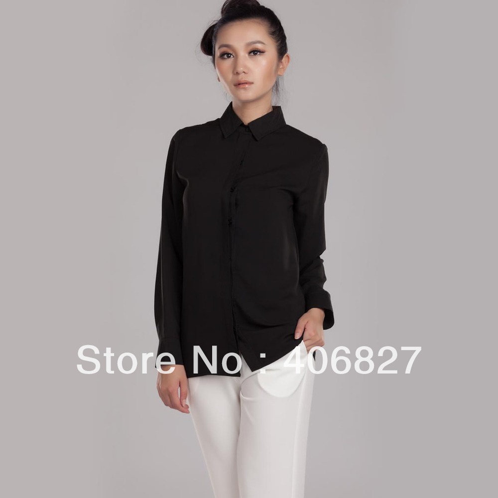 women shirts double chiffon long-sleeved shirts European and American Blouses style FREE SHIP771a001 Plus Szie