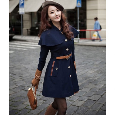 Women skirt trench poncho cape slim waist wool coat outerwear cloak Free shipping