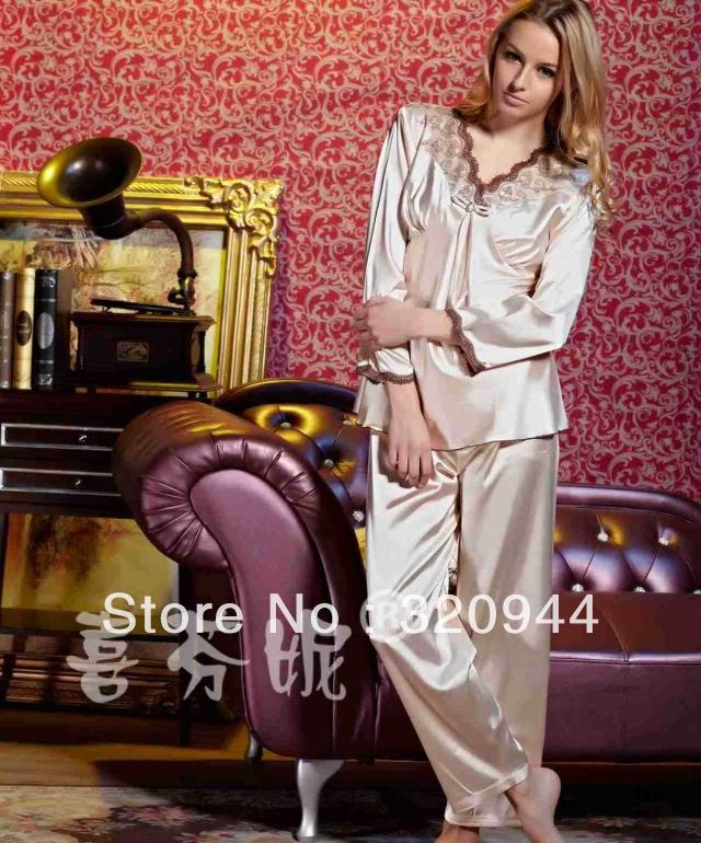 Women sleepwear long-sleeve spring and autumn faux silk autumn silk autumn lounge set size M L XL #1212