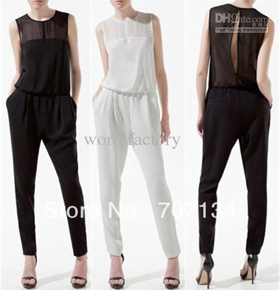 Women Sleeveless Jumpsuit Splicing Personalized Chiffon Pants Coveralls