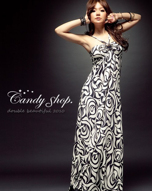 women sleeveless off shoulder halter-neck long dress Free shipping