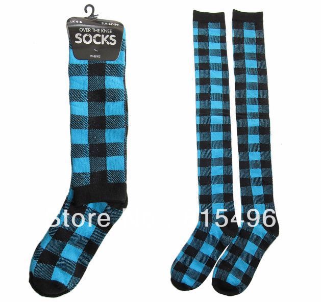 Women' slengthen fashion knee plaid stockings knee high socks