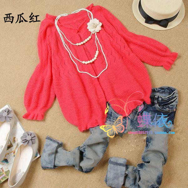 women slim formal casual Autumn knitted top women's lantern three quarter sleeve cutout small cardigan small cape short jacket