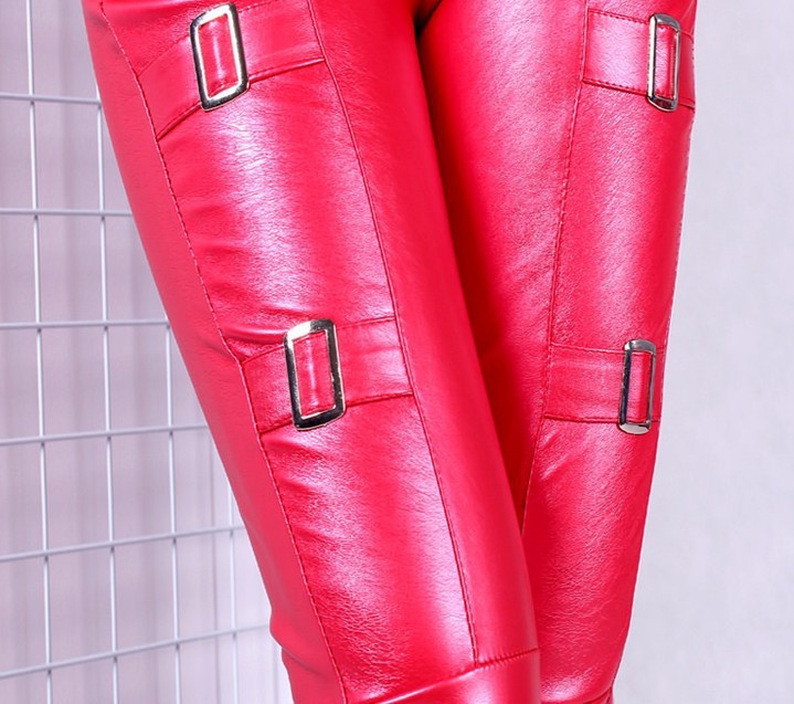 Women slim slim belt buckle quality leather pants nine pants pencil boots pants wholesale