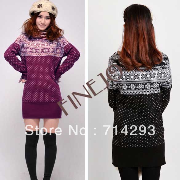 Women Snowflake Pattern Turtleneck Sweater Long sleeve Slim Fit Thick Bottoming Wear 3 Colors free shipping 9006