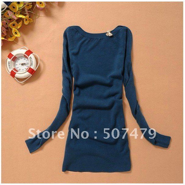 Women Solid Color Boat Collar Bowknot Long Sleeve Casual Knit Sweater, Free Size, Free Shipping