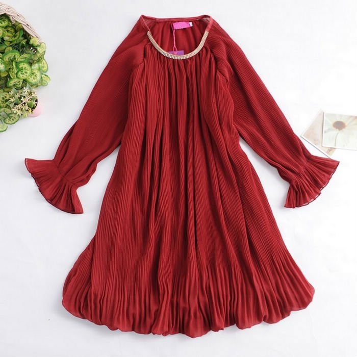 Women Spring Plus Size Detail Shoot O-Neck Retro Palace Cuff Pleated Chiffon Shirts/Blouses E9816 Holiday Sale