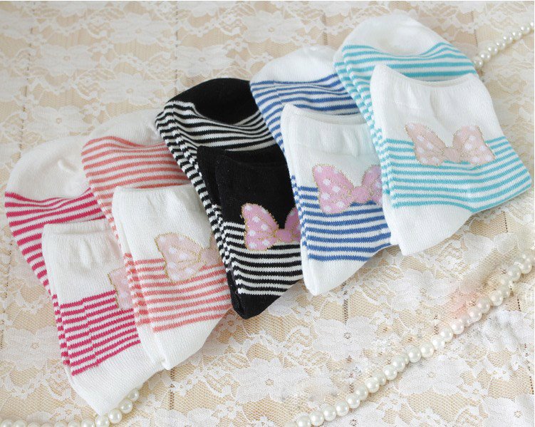 Women Stripe With Bowknot Design Brand Woman Cotton Socks,Free Shipping