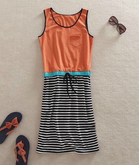 Women  stripes color waist dress FREE SHIPPING