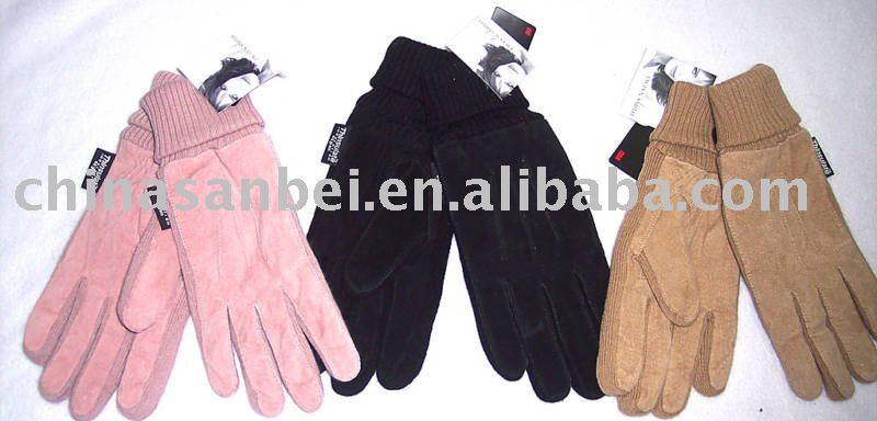Women Suede Leather Gloves lady genuine leather double layer