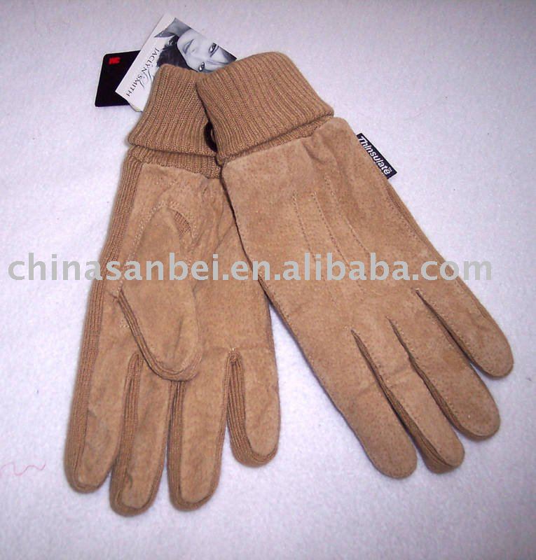 Women Suede Leather Gloves lady genuine leather double layer