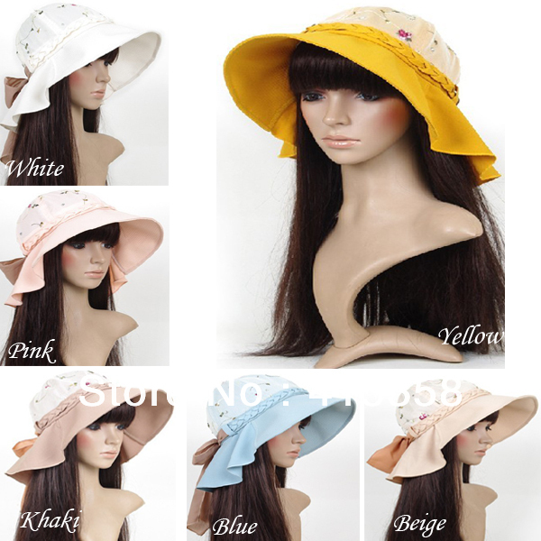 Women Summer embroidered Anti UV Hat Beach Cap Protect  neck sun shade Hat