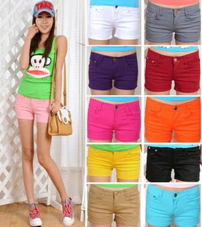 women summer Hot Pants Slim  Short Pants Candy Colorful Short Trousers 11 Colors Free Shipping Drop shipping