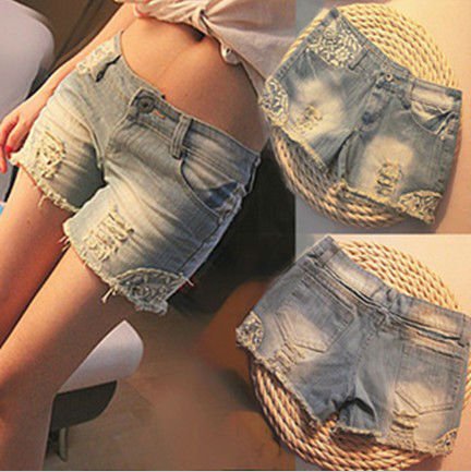 women summer jeans shorts rivets lace denim jeans  Fashion Women Pants Lady Short Jeans free shipping size S/M/L