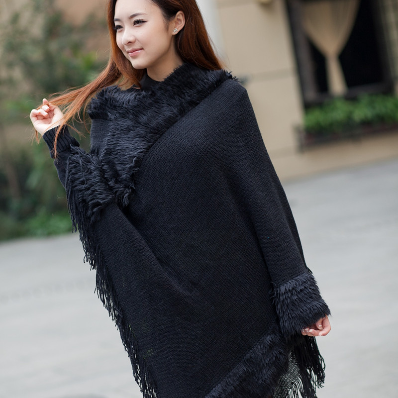 Women sweater cape outerwear knitted pullover batwing shirt loose plus size sleeveless shirt autumn and winter