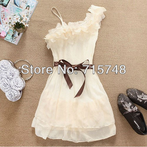 Women Sweet Pleated Party One Shoulder Off Chiffon Dress Hot Sale free shipping 5100