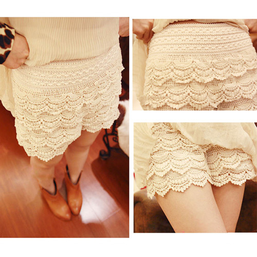 Women the fashion hierarchy lace shorts --apricot#99212