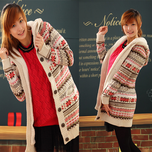 Women Thick Knitwear Winter Coat Hood Overcoat Long Outwear Cardigan Sweater[040472]