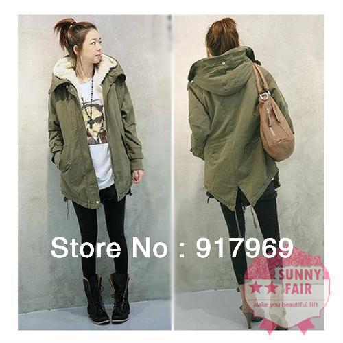 Women Thicken Asy Hem Dovetail Bilateral Pocket Hooded Drawstring Mid Long Coat