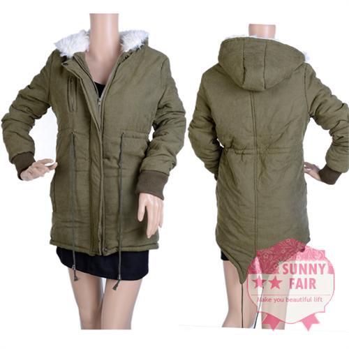 Women Thicken Asy Hem Dovetail Bilateral Pocket Hooded Drawstring Mid Long Coat