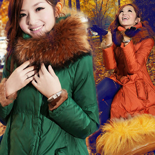 Women thickening large fur collar medium-long down coat brand outerwear