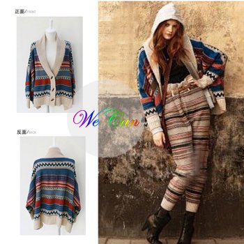 Women Vintage Batwing Cardigans Retro Sweater knitted loose cardigan Retail Promotion