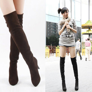 Women Vogue Sexy Black/Brown Thigh Over Knee High Heel Stretchy Boots US 5 6 7 8  A1852