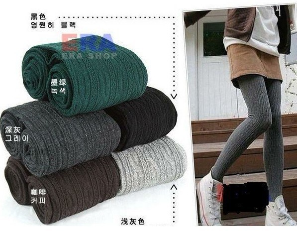 Women Warm Tight Screw Thread Cotton Pants Knitted Leggings Socks&Hosiery Pure 7Color For You ChooseFree Shipping