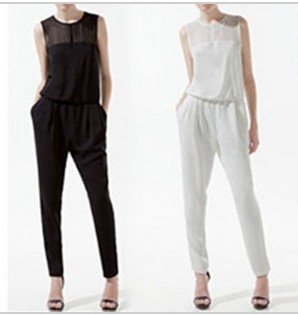 Women Western Trendy Sleeveless Chiffon Jumpsuits Rommpers Split Back