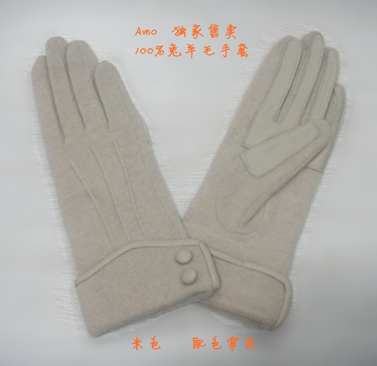 Women wool cashmere gloves genuine leather heel leather Size fits all