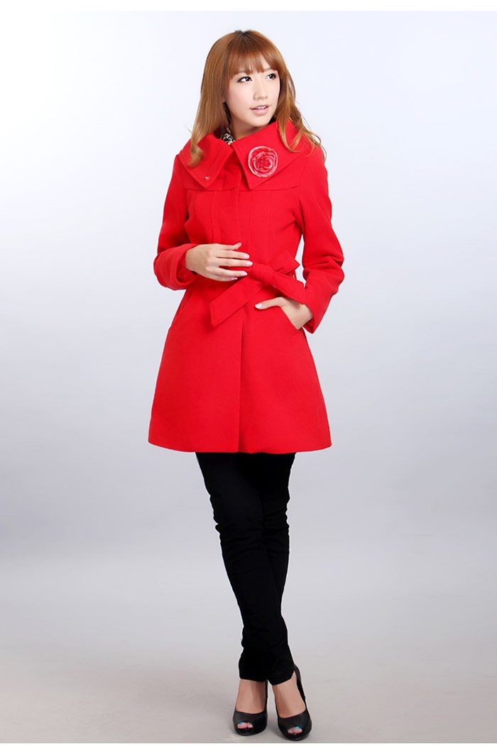 Women wool coat trench coat winter outerwear ladies' overcoat Free shipping slim fit outdoor thick clothes 2013 wholesales
