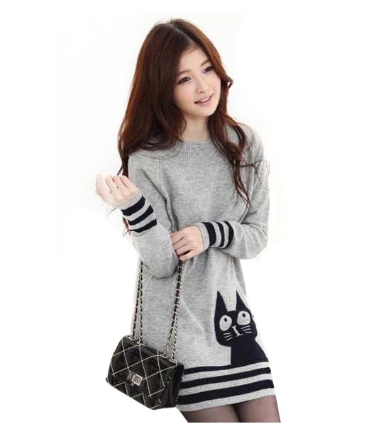 Women woolen round collar knitted sweater long cardigan sweater free shipping B205