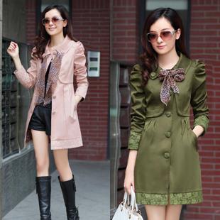 Womens Casual  single Breasted Long Trench Coat Outwear with Silk Scarf  5Colorfree shipping