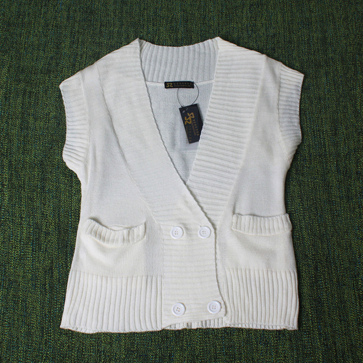 womens clothing wings Casual women's basic knitted sweater solid color sleeveless V-neck double breasted sweater all-match
