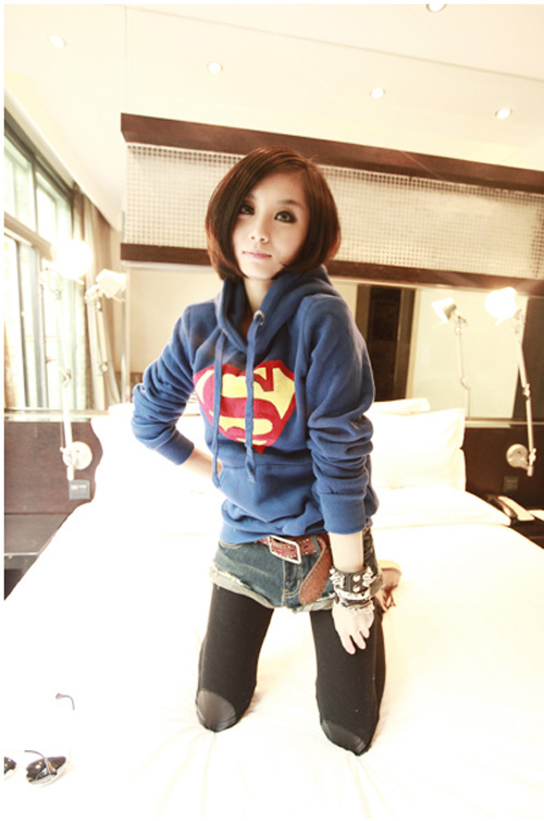 Womens Cute Superman Logo Hoodie Casual Pullover Coat Tops Outwear YWF-0140
