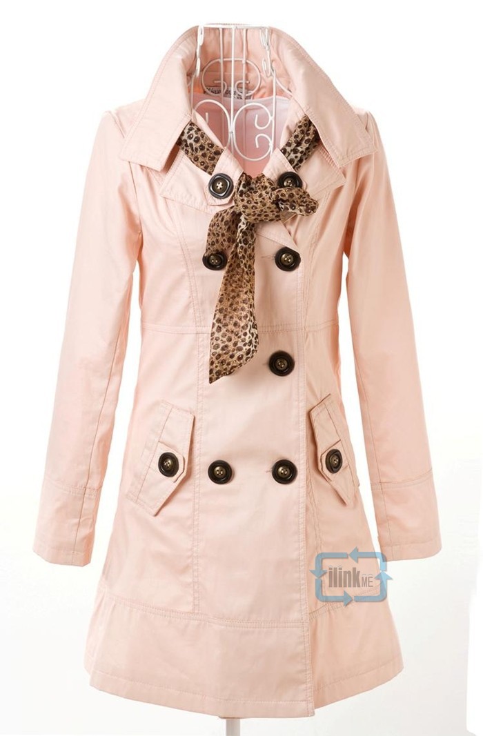 Womens Double-Breasted Long Trench Jacket / Coat