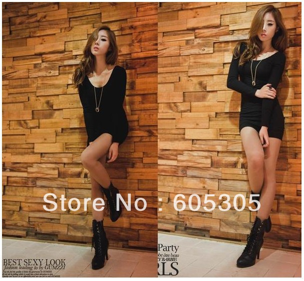 Womens dress new front and rear U collar knit pit strip Slim dresses free Shipping 7057