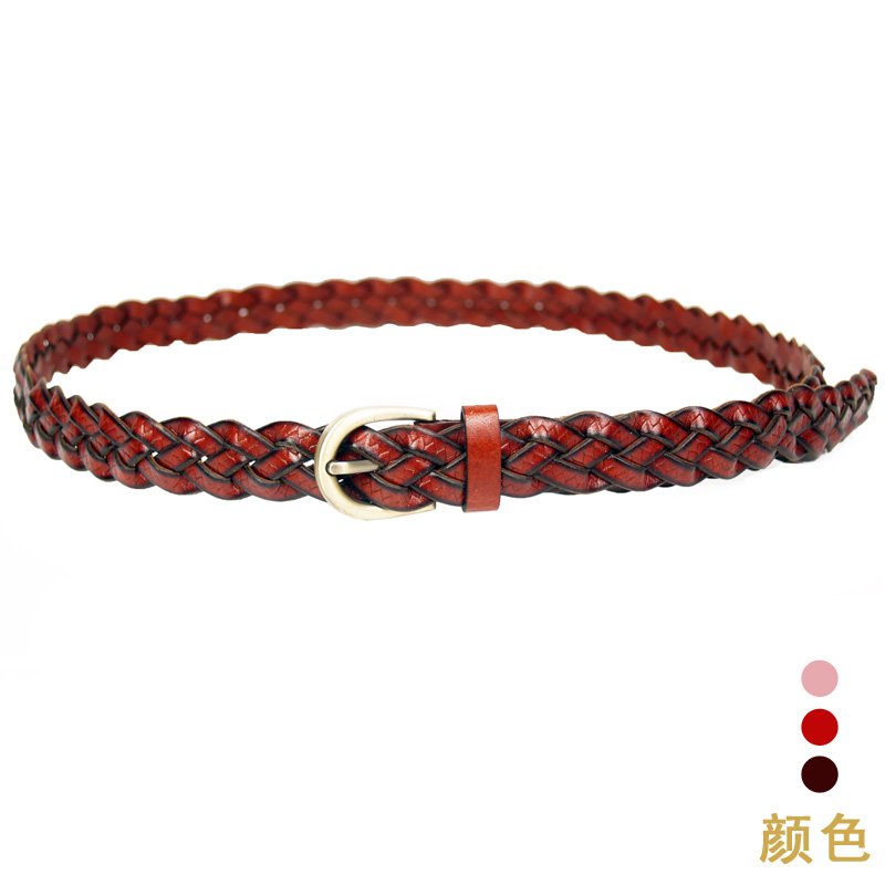WOMENS GENUINE LEATHER BELT KNITTED  CANDY COLOR BELTS THIN COWHIDE BELT