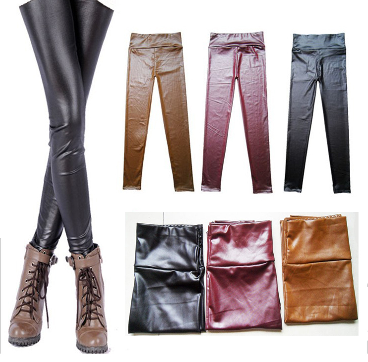 womens high waist  stretchable fashionable  leather legging with 3 colors