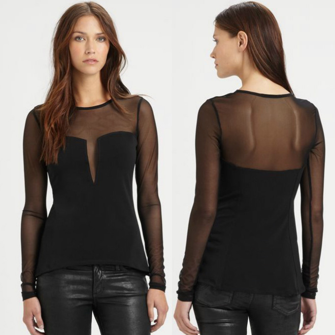 Womens lace blouse with black net patchwork for freeshipping
